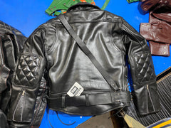 Men’s Black Cowhide Leather Biker Jacket | Quilted Diamond Biker Jacket with Belt