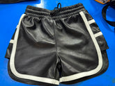 Boxer Leather Short | Premium Black & White Genuine Lamb Leather Shorts | Track Style Leather Shorts