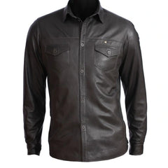 Mens Leather Shirt Full Sleeves