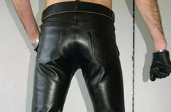 Men’s 501 Style Black Cowhide Leather Pants | Genuine Leather Jeans
