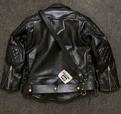 Men’s Black Cowhide Leather Biker Jacket | Quilted Diamond Biker Jacket with Belt