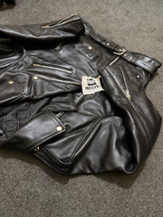 Men’s Black Genuine Cowhide Perfecto Biker Leather Jacket with Waist Belt