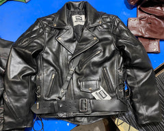 Men’s Black Cowhide Leather Biker Jacket | Quilted Diamond Biker Jacket with Belt