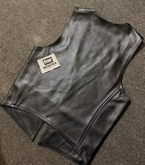 Leather Bar Vest | Premium Black Genuine Leather Vest | Sleeveless Biker & Fetish Vest
