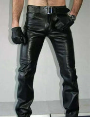 Men’s 501 Style Black Cowhide Leather Pants | Genuine Leather Jeans