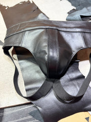 enuine Cowhide Leather Fetish Jockstrap/Underwear | Premium Black Genuine Leather Jockstrap | Harness Style with Elastic Straps