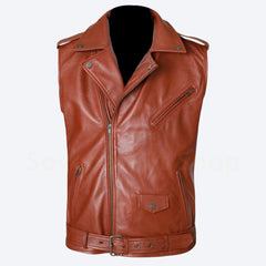 Brown Leather Motorcycle Vest – Biker Style Vest
