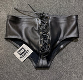 Premium Black Genuine Leather Jockstrap | Lace-Up Front Fetish Jock | Leather Laceup Underwear
