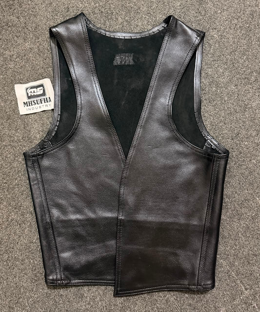 Leather Bar Vest | Premium Black Genuine Leather Vest | Sleeveless Biker & Fetish Vest