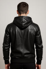 Men's Genuine Cowhide Leather Hoodie | Leather Pullover Hoodie for Men | Men's Classic Black Cowhide Leather Hoodie