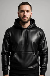 Men's Genuine Cowhide Leather Hoodie | Leather Pullover Hoodie for Men | Men's Classic Black Cowhide Leather Hoodie