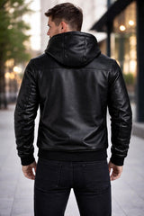Men leather hoodie | Genuine leather hoodie