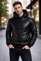 Men leather hoodie | Genuine leather hoodie