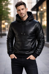 Men leather hoodie | Genuine leather hoodie