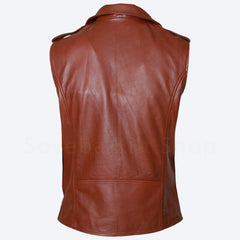 Brown Leather Motorcycle Vest – Biker Style Vest