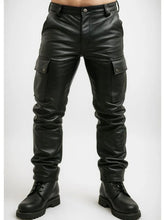 Men’s Black Leather Cargo Pants | Leather Fetish Pants | Cowhide Leather Pants