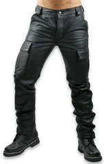 Men’s Black Leather Cargo Pants | Leather Fetish Pants | Cowhide Leather Pants