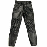 Men's Black Genuine Cowhide Leather Quilted Biker Pants