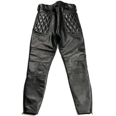 Men's Black Genuine Cowhide Leather Quilted Biker Pants