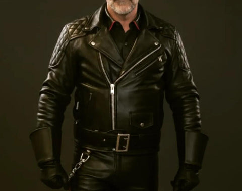 Leather Fashion Jacket | Leather Uniform Jacket | Men’s Black Cowhide Leather Biker Jacket | Quilted Diamond Biker Jacket with Belt