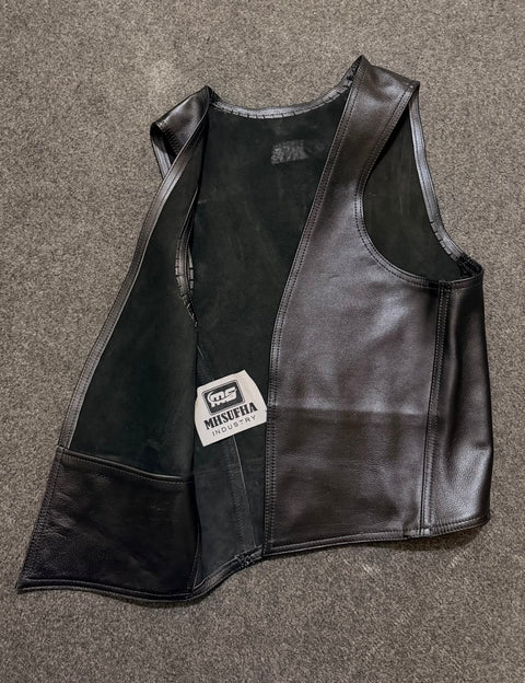 Leather Bar Vest | Premium Black Genuine Leather Vest | Sleeveless Biker & Fetish Vest