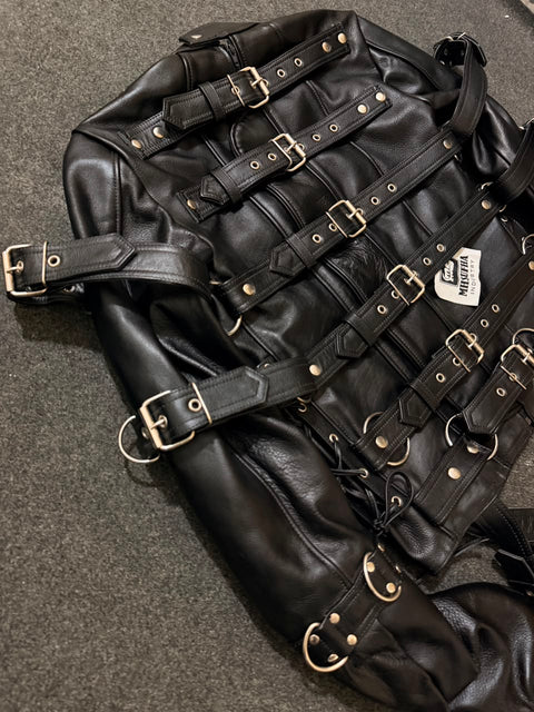 Premium Leather Straight Jacket | Handcrafted Black Leather Restraint Jacket