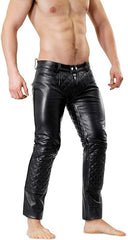 Men’s Genuine Cowhide Leather Quilted Biker Pants – Black Motorcycle Riding Trousers