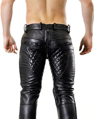 Men’s Genuine Cowhide Leather Quilted Biker Pants – Black Motorcycle Riding Trousers