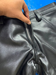 Jeans style leather short | Premium Black & Red Genuine Cowhide Leather Shorts | Biker / Fetish / Club Shorts
