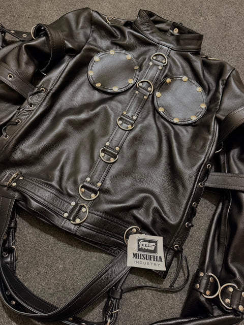 Premium Leather Straight Jacket | Handcrafted Black Leather Restraint Jacket