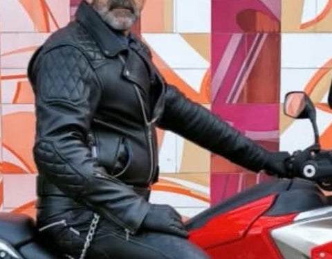Leather Fashion Jacket | Leather Uniform Jacket | Men’s Black Cowhide Leather Biker Jacket | Quilted Diamond Biker Jacket with Belt