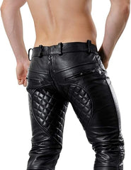 Men’s Genuine Cowhide Leather Quilted Biker Pants – Black Motorcycle Riding Trousers