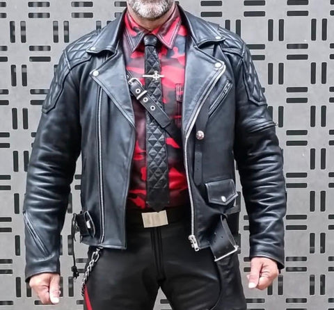 Leather Fashion Jacket | Leather Uniform Jacket | Men’s Black Cowhide Leather Biker Jacket | Quilted Diamond Biker Jacket with Belt