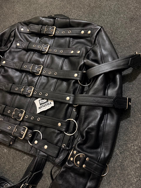 Premium Leather Straight Jacket | Handcrafted Black Leather Restraint Jacket