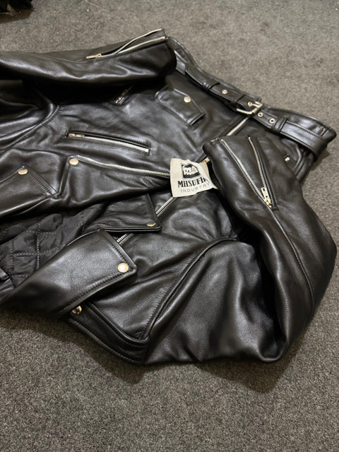 Men’s Black Genuine Cowhide Perfecto Biker Leather Jacket with Waist Belt