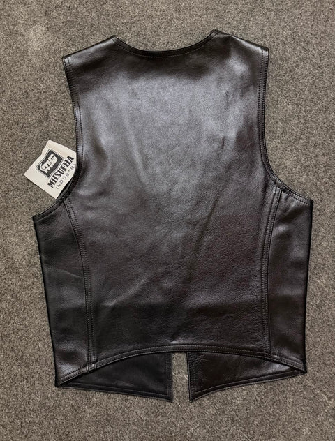 Leather Bar Vest | Premium Black Genuine Leather Vest | Sleeveless Biker & Fetish Vest
