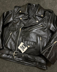 Men’s Black Genuine Cowhide Perfecto Biker Leather Jacket with Waist Belt