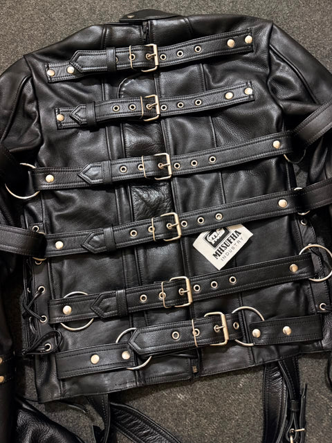 Premium Leather Straight Jacket | Handcrafted Black Leather Restraint Jacket