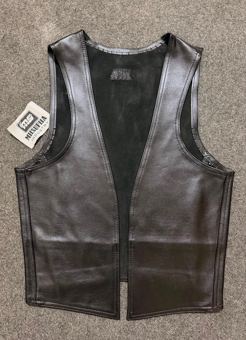Leather Bar Vest | Premium Black Genuine Leather Vest | Sleeveless Biker & Fetish Vest