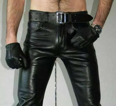 Men’s 501 Style Black Cowhide Leather Pants | Genuine Leather Jeans
