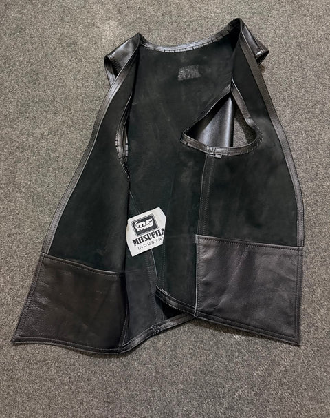 Leather Bar Vest | Premium Black Genuine Leather Vest | Sleeveless Biker & Fetish Vest