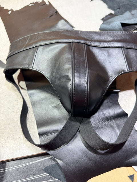 enuine Cowhide Leather Fetish Jockstrap/Underwear | Premium Black Genuine Leather Jockstrap | Harness Style with Elastic Straps
