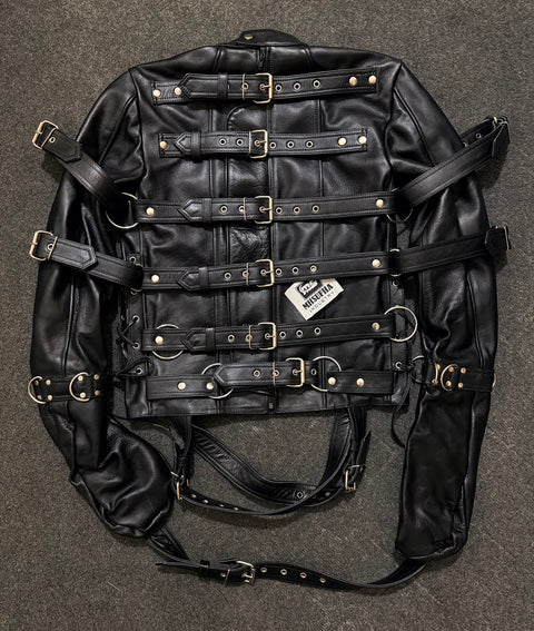 Premium Leather Straight Jacket | Handcrafted Black Leather Restraint Jacket