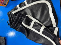 Boxer Leather Short | Premium Black & White Genuine Lamb Leather Shorts | Track Style Leather Shorts