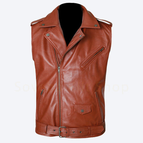 Gilet moto en cuir marron – Gilet style biker