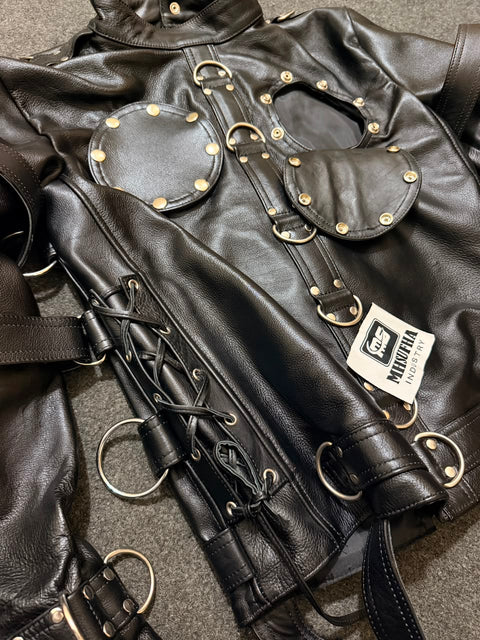 Premium Leather Straight Jacket | Handcrafted Black Leather Restraint Jacket