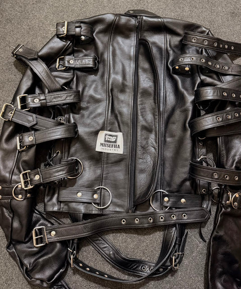 Premium Leather Straight Jacket | Handcrafted Black Leather Restraint Jacket