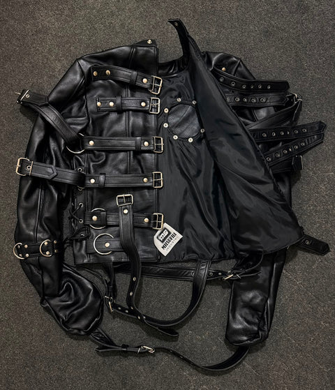 Premium Leather Straight Jacket | Handcrafted Black Leather Restraint Jacket