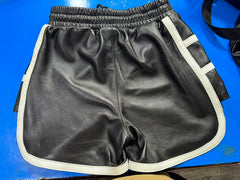 Boxer Leather Short | Premium Black & White Genuine Lamb Leather Shorts | Track Style Leather Shorts