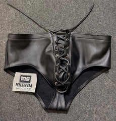 Premium Black Genuine Leather Jockstrap | Lace-Up Front Fetish Jock | Leather Laceup Underwear